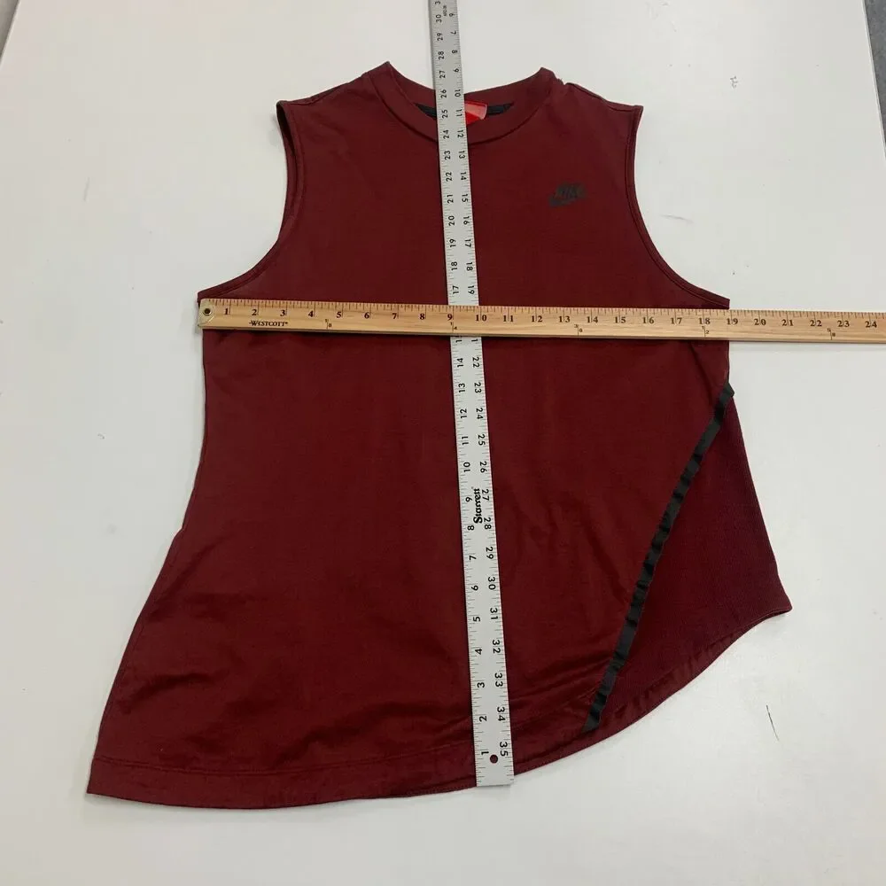 Nike Tank Top Womens L Large Brick Red Low Cut Sleeveless Slant Hem Cotrast